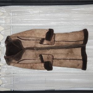 Plush Vintage Lambskin/Shearling Hooded Full Length Coat BOHO Women's SzS/M